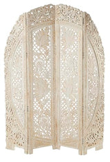 Deco 79 Wood Floral Handmade Foldable Arched Partition 4 Panel Privacy Screen with Intricately Carved Designs, Room Divider 60" x 2" x 72", White Deco 79
