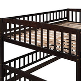 Merax Full Over Full Bunk Bed with Slide, Low Bunk Bed with Fence and Ladder, Solid Pine Wood Structure forBedroom, Espresso Merax