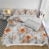 WIVCOMD Warm Orange Printed Duvet Cover Set - Modern Minimalist Bedding with 1 Pillowcases, Watercolor Wildflowers Soft Easy Care Microfibre Quilt Cover, Twin WIVCOMD