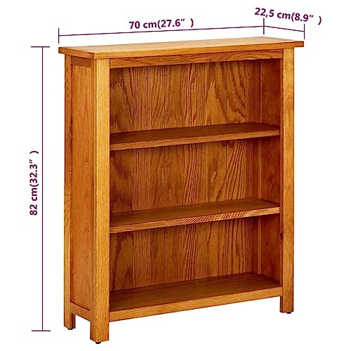 vidaXL 3-Tier Bookcase Solid Oak Wood - Brown, Rustic & Versatile Display Shelf, Durable Construction, Easy Assembly, Ideal for Living Room or Study