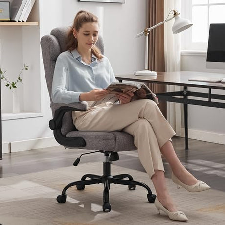 BRTHORY High Back Executive Office Chair with Adjustable Headrest,Fabric Desk Chairs with Flip-up Armrest,Big and Tall Office Chair,Ergonomic Computer Desk Chair with Rocking Function,110° Tilt Rock BRTHORY