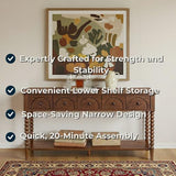 SAND STONE HOME Pembroke 58” Cottage Sofa Console Table with Drawers & Lower Shelf Storage, Narrow Entryway Table or Dining Server with Levelers | Cocoa Brown SAND STONE HOME