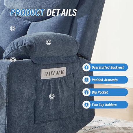 Sftaiyou Manual Rocker Recliner Chair for Adults with Massage, Overstuffed Glider Rocking Chair with Cup Holders and Pockets for Living Room, Reclining Sofa Chair for Bedroom Nursery,Navy Blue Sftaiyou