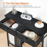 HOOBRO 29.5" Narrow Console Table with 2 Fabric Drawers, Small Entryway Table with 2-Tier Storage Shelves, Sofa Table, Behind Couch Table, for Living Room, Hallway, Black BB71XG01 HOOBRO