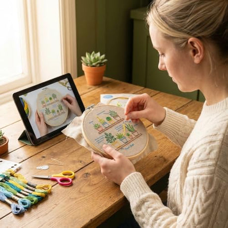 QIZUOLIFE 3 Pack Embroidery Kit for Adults Beginners, Pre‑Stamped Potted Plant Flower Basket Needlepoint Set, DIY Needlework Supplies with Step‑by‑Step Video Tutorials, Handmade Craft Gift Home Decor QIZUOLIFE
