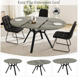 HIPIHOM Extendable Round Dining Table Set for 6 People, 43.3"-59.1" Extendable Kitchen Table with 6 Upholstered Chairs, Space Saving for Kitchen Dining Room (Grey Table+6 U-Shaped Black Chairs) HIPIHOM