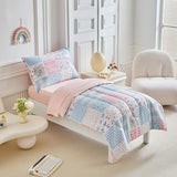 Joyreap 4 Piece Toddler Bedding Set- Pink n Blue Patchwork Design, Microfiber Toddler Bedding Comforter Set for Girls Joyreap