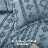Bedsure Tufted Boho Comforter Set Queen Size - Dusty Blue Boho Bed Set, GentleSoft™ 3 Pieces Farmhouse Shabby Chic Embroidery Bedding, Gifts for Woman, Soft Jacquard Queen Comforter for All Seasons Bedsure