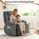 Oversized Swivel Rocker Recliner Chair with Massage & Heat,Recliner Chair for Adults,Ergonomic Relining Chair with Cup Holders,USB Charge Port,Side Pockets,Nursery Rocking Chairs for Living Room,Grey