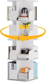 Rotating Bookshelf Tower, 4 Tier Small Spinning Corner Bookshelf for Small Spaces, 360 Display Kids Bookshelves Floor Standing Bookcase Storage Rack Wood Book Shelf Organizer for Bedroom Room, White Turosur