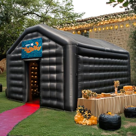 Small Black Inflatable Night Club 16.4x13x11.5Ft Disco Cube Gazebo Event House with Logo Area Portable Inflatable Party Tent for Birthday, School Events, Backyard Party, Rental Business OZIS