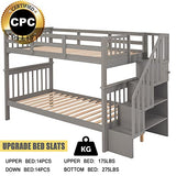 Harper & Bright Designs Twin Over Twin Bunk Bed with Storage Staircase, Wood Bunk Bed with Full-Length Fence Kids, Teens & Adults, Convertible Bunk Beds, Gray Harper & Bright Designs