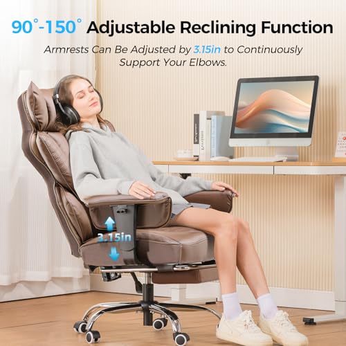 GTRACING Big and Tall Gaming Chair 400lbs Heavy Duty Office Chair with Foot Rest & Ergonomic Pocket Spring Lumbar Support, High Back 3D Saddle Shaped Cushion for Back Pain Relief, Brown GTRACING