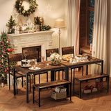 Shahoo Kitchen Table and 2 Chairs for 4 with Bench, 4 Piece Dining Sets for Small Space, Rustic Brown Shahoo