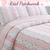 Cozy Line Home Fashions Pink Flower Lace Ruffle Stripe Shabby Chic Girl 100% Cotton Reversible Quilt Bedding Set, Coverlet, Bedspread (Pink Lace, King - 3 Piece: 1 Quilt + 2 Shams) Cozy Line Home Fashions