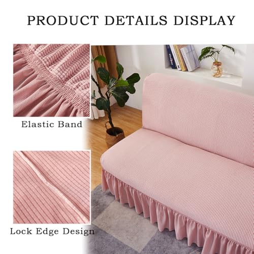 Daunkang Futon Cover Slipcover Removable Armless Sofa Bed Slipcovers Full Size with Skirt Ruffled Knitted Futon Sofa Cover Furniture Bed Protector with Elastic Bottom M Pink Daunkang
