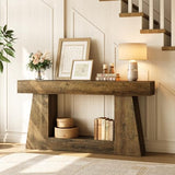LITTLE TREE 63" Farmhouse Console Table with Storage, Rustic Sofa Table for Entryway, Narrow Long Sofa Table Behind Couch, Console Table for Living Room, Hallway—Versatile Storage Solution, Oak LITTLE TREE