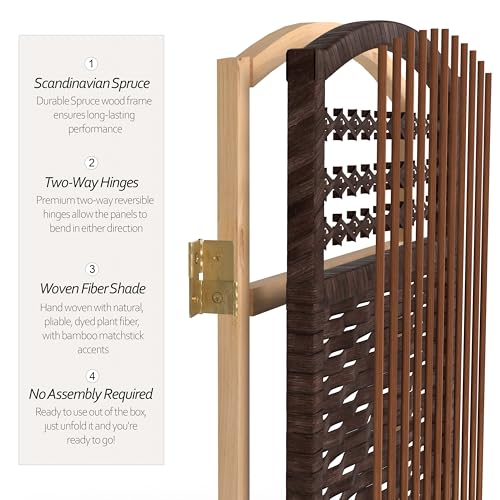 Red Lantern 3 ft. Short Fiber Weave Folding Screen - Dark Mocha - 4 Panels Red Lantern