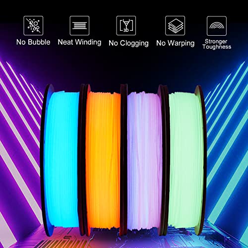 ERYONE Glow in The Dark Filament PLA 1.75mm +/-0.03mm, 250g*4 Pack/Spool, Glow Rainbow/Glow Blue/Glow Orange Yellow/Glow Green - WoodArtSupply