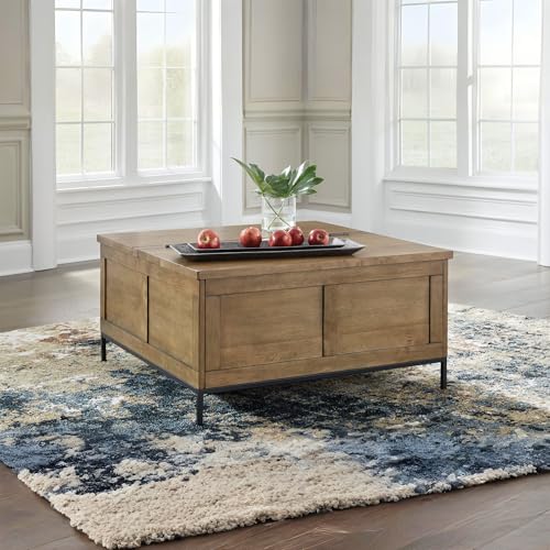 Signature Design by Ashley Torlanta Casual Lift-Top Coffee Table with Hinged Design and Storage, Light Brown & Black Signature Design by Ashley