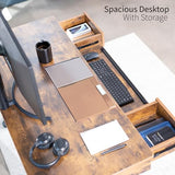 VIVO Electric Height Adjustable 55 x 24 inch Memory Stand Up Desk with Rear-Set Legs, Rustic Vintage Brown Table Top with Built-in Drawers and Keyboard Tray, Black Frame, DESK-KIT-RB5MN VIVO