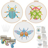 Louise Maelys 3 Sets Beetle Embroidery Kits for Beginners,Cross Stitch Kit for Adults,DIY Needlepoint for Starters Including Flowers Pattern, Hoop,Instruction and Threads