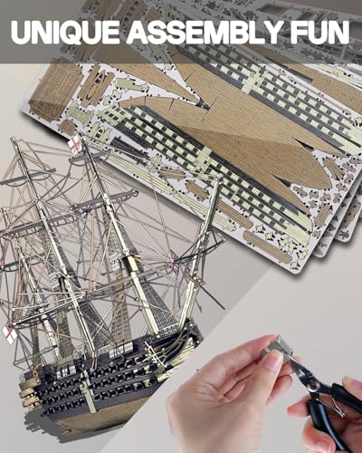 Piececool 3D Metal Puzzles for Adults, HMS Victory Battleship Model Kits Crafts for Adults to Build DIY Models Puzzles, Ideal Creative Great Gift for Family Time Home Decor- 389Pcs
