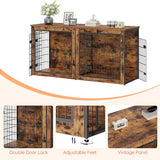 HOOBRO Dog Crate Furniture for 2 Dogs, 63" Large Double Dog Crate Furniture with Divider, Wooden Indoor Kennel TV Stand for Medium Large Dogs, Rustic Brown BF55GW03 HOOBRO