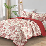 WONGS BEDDING Botanical Quilt Set Queen Size, Red 3 Pieces Floral Plants Printed Bedspread Bedding Set Christmas Soft Lightweight Microfiber Coverlet Set for All Season (96"x90") WONGS BEDDING