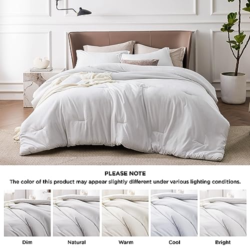 Bedsure Full Comforter Set - Grayish White Soft Bedding for All Seasons, Cationic Dyed Bed Set, 3 Pieces, 1 Full Size Comforter (82"x86") and 2 Pillow Shams (20"x26"+2") Bedsure