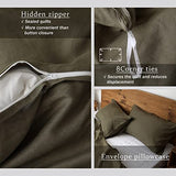 XZ XIFA Olive Green 100% Linen Queen Size Bedding Set, Cooling Duvet Cover with Natural Washed French Flax，Soft,Breathable,Textured,Fluffy Duvet Cover (1 Duvet Cover,2 Pillow Shams) XZ XIFA