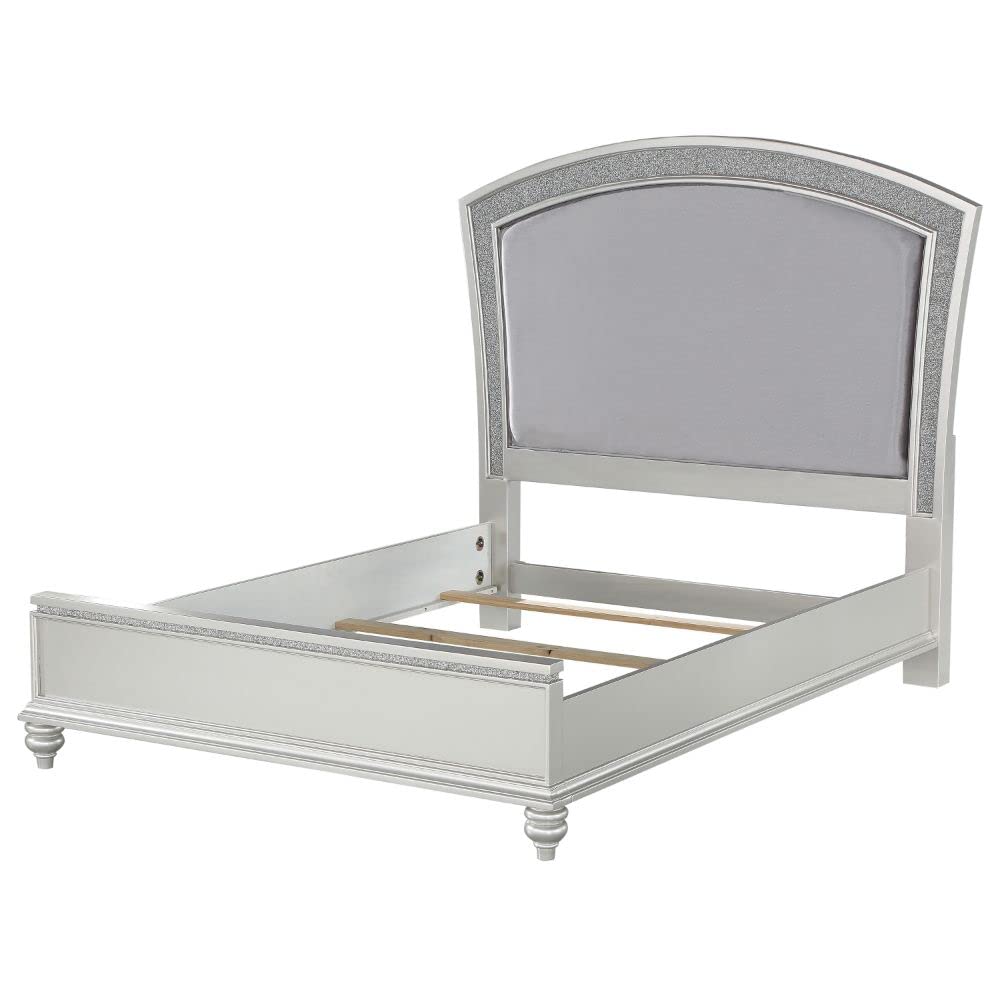 Acme Maverick California King Upholstered Wooden Panel Bed in White Platinum ACME Furniture