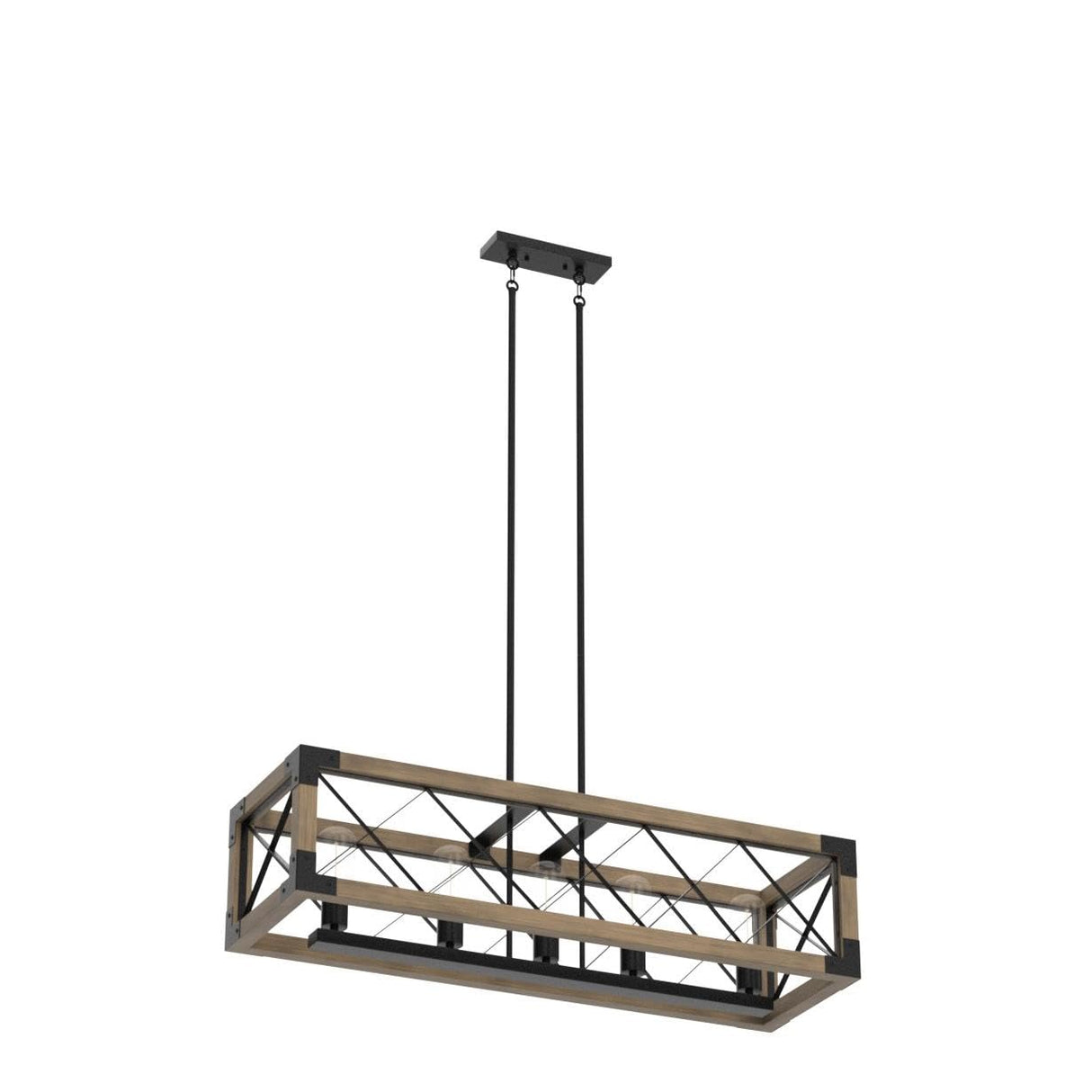 Farmhouse Chandelier for Dining Room, 5-Light Rectangular Chandelier, Wood Kitchen Island Lighting, 31.5'' L RUZINIU