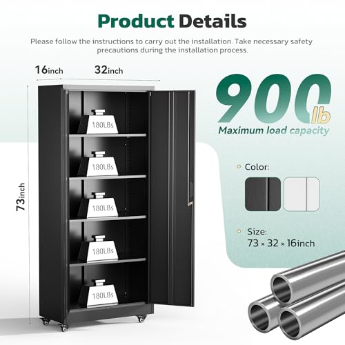 Greenvelly 73" Storage Cabinet with Wheels,Metal Rolling Garage Cabinet with Locking Doors and 4 Adjustable Shelves for Home,Kitchen,Office,Warehouse(32" W x 16" D) Greenvelly