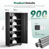 Greenvelly 73" Rolling Storage Cabinet,Black Metal Garage Cabinet with Locking Doors and 4 Adjustable Shelves for Home,Kitchen,Office,Warehouse(32" W x 16" D,Wheels) Greenvelly
