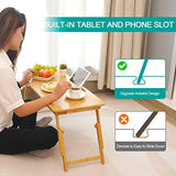 Laptop Desk for Bed, COIWAI Bamboo Lap Desk with Tablet Slot Adjustable Height Angle Foldable Storage Drawer Portable Tray Table Stand for Netebook Computer Breakfast Work Study Reading Writing Large COIWAI