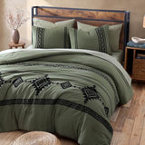 MaiRêve Embroidery Comforter Set, Boho Farmhouse Western Bedding Set, All Season Bed in A Bag Comforter Set with Sheets, Pillowcases & Shams, Olive Green Queen 7 Pieces MaiRêve