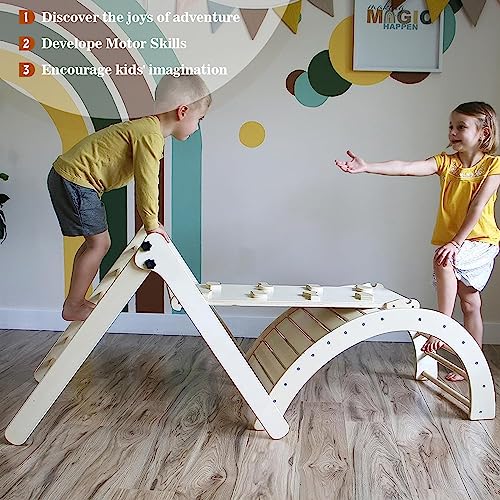 Wooden Climbing Toy for Kids Set - 4 in 1 Triangle Set with Ramp and Arch Climber, Toddlers Foldable Ladder, Safe and Sturdy for Rocking Arch, Climbing Ramp, Climbing Arch, Slide, and Climb Triangle