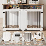 55'' Dog Crate Furniture for 2 Dogs, Wooden Dog Cage with Storage Compartment, Indoor Dog Kennel with 2 Doors for Large/Medium Dogs, White REVOMINCA
