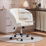 Yaheetech Home Office Chair, Faux Leather Desk Chair, Modern Swivel Chair with Tufted Barrel Back, Rolling Wheels for Office,Study, Vanity, Bedroom White Yaheetech