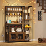 UPOSOJA Rustic Brown Bakers Rack with Power Outlet and Multifunctional Storage Solutions UPOSOJA