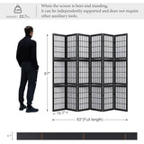 Room Divider with Shelves, 66.9-Inch Tall Japanese Shoji Style Wood Screen with Double Hinges for Home Office Decoration (6 Panels, Black) Svimi