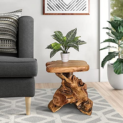 Warmaxx Natural Irregular Shape Tree Stump End Table Plant Stand 14"x13"x18"H Solid Cedar Wood Outdoor Rustic Sit Foot Stools Live Edge Coffee Side Table Living Room Bedroom Outdoor Garden