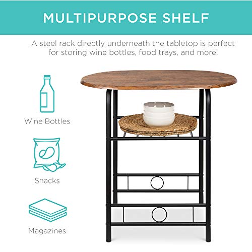 Best Choice Products 3-Piece Wooden Round Table & Chair Set for Kitchen, Dining Room, Compact Space w/Steel Frame, Built-in Wine Rack - Black/Brown Best Choice Products