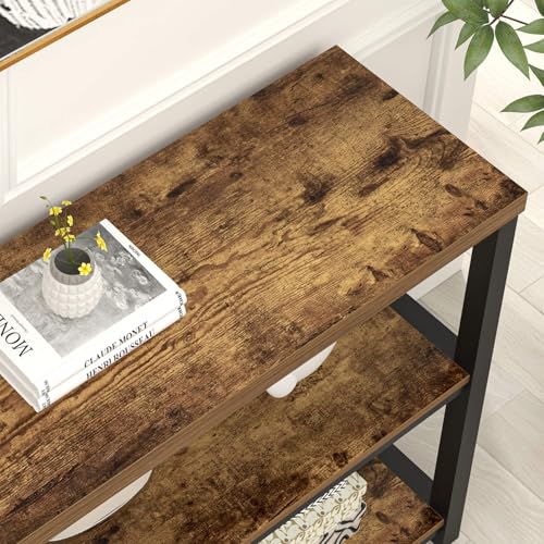 FOLUBAN Industrial Console Table, 3 Tier Entryway Sofa Foyer Table for Living Room Hallway Behind Couch, Rustic Brown FOLUBAN