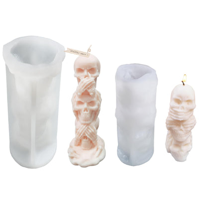 2Pcs 3D Skull Candle Silicone Mold，Skeleton Epoxy Resin Casting Mold, Horror Wax Candle Making Mould for Candle Handmade Halloween Wax Making Polymer Clay DIY Craft