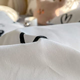 BlueBlue Hearts Kids Duvet Cover Set Twin 100% Cotton Bedding for Boys Girls Teens Single Bed Cartoon Kawaii Black White Heart Love Pattern 1 Cute Comforter Cover 2 Pillowcase (Twin) BlueBlue