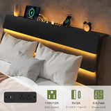 Feonase Floating Bed Frame King with Led Lights and Charging Station, Wood Full Size Bed Frame with Storage Headboard, Heavy Duty Metal Slats, No Box Spring Needed, Easy Assembly,Black Feonase