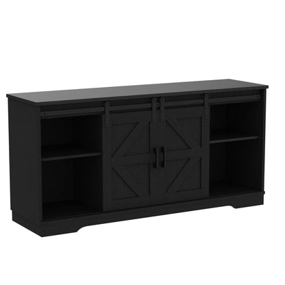 Panana Bar Cabinet with Barn 2 Sliding Doors Buffet Farmhouse Storage Cabinet TV Stand (Black) - WoodArtSupply