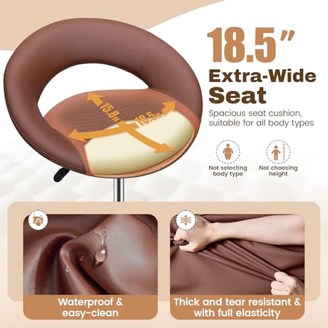 BESTFAIR Drafting Chair with Back, Height Adjustable Rolling Stool with Foot Rest, Tall 360° Swivel Stool PU Leather Chair with Wheels for Home Office, Standing Desk, Brown BESTFAIR